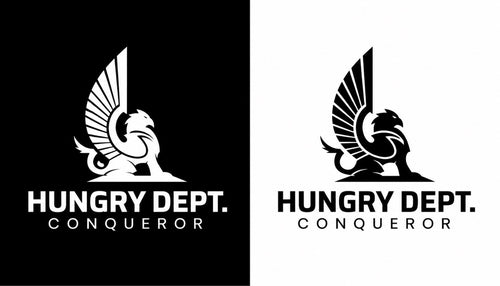 HUNGRY DEPT. CONQUEROR logo - black and white versions